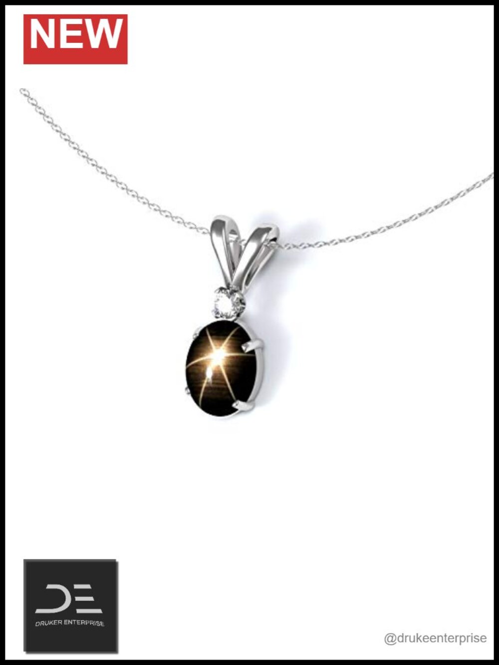 Genuine Black Star Sapphire Pendant Necklace 925 Sterling Silver Handmade